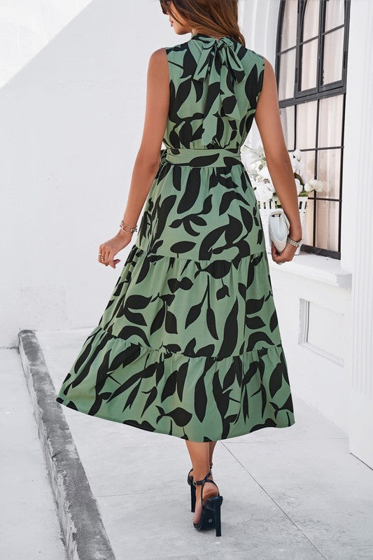 Elegant Halter Tie-Back Midi Dress