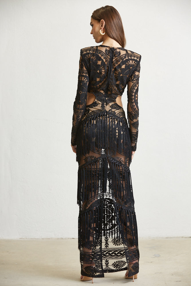 Harper Embroidered Fringe Dress