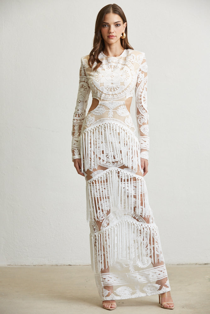 Harper Embroidered Fringe Dress