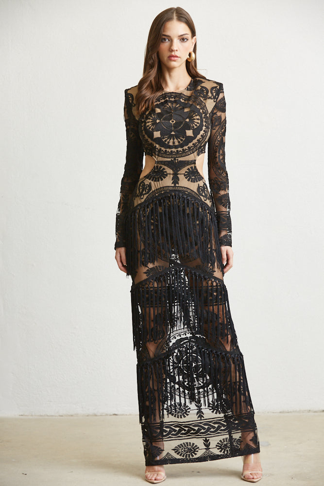 Harper Embroidered Fringe Dress