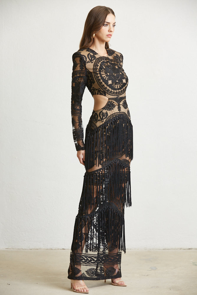 Harper Embroidered Fringe Dress