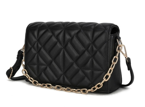 Ursula Quilted Vegan Leather Crossbody Bag with Detachable Chain Strap