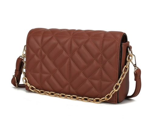 Ursula Quilted Vegan Leather Crossbody Bag with Detachable Chain Strap