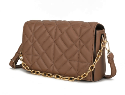 Ursula Quilted Vegan Leather Crossbody Bag with Detachable Chain Strap