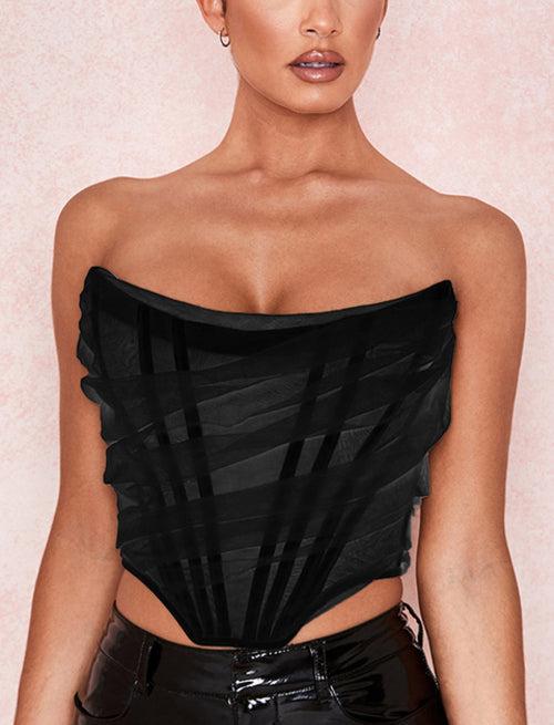 Corset Off-Shoulder Sleeveless Tank Top – Boned Solid Design for High Street Style