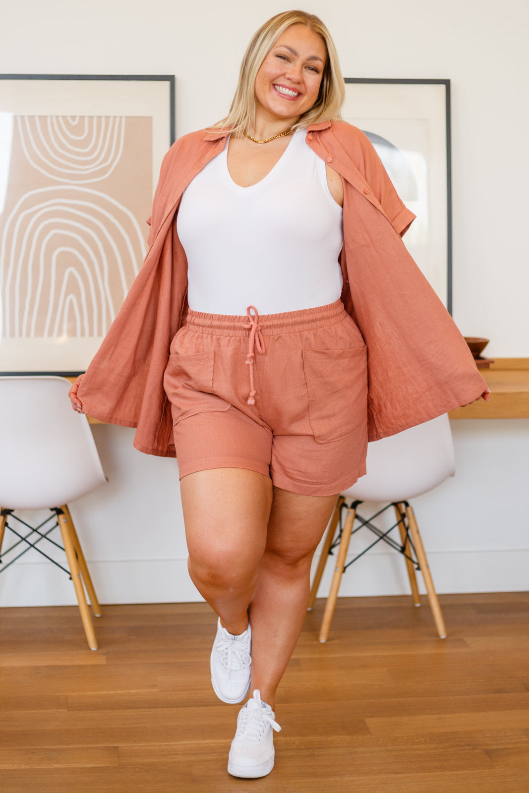 Roadmap To Love Shorts in Marsala – Casual Linen Drawstring Shorts with Pockets