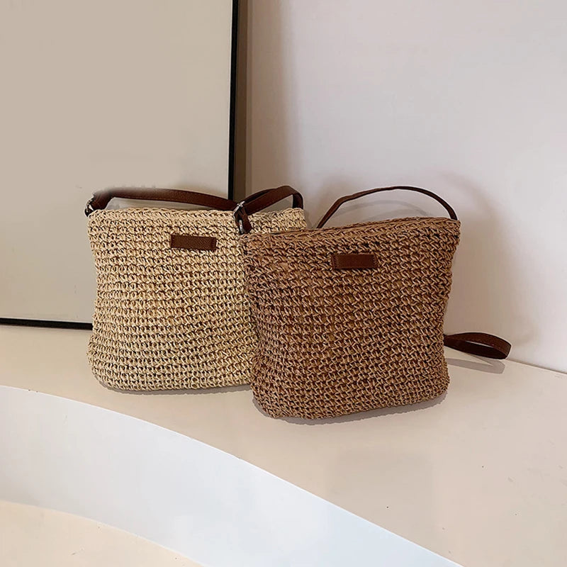 Bohemian Straw Beach Bag for Women - High Capacity Handmade Shoulder Bag