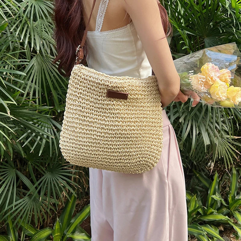 Bohemian Straw Beach Bag for Women - High Capacity Handmade Shoulder Bag