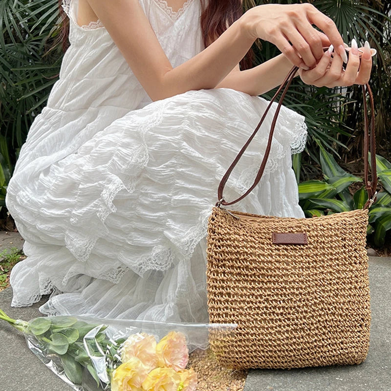 Bohemian Straw Beach Bag for Women - High Capacity Handmade Shoulder Bag