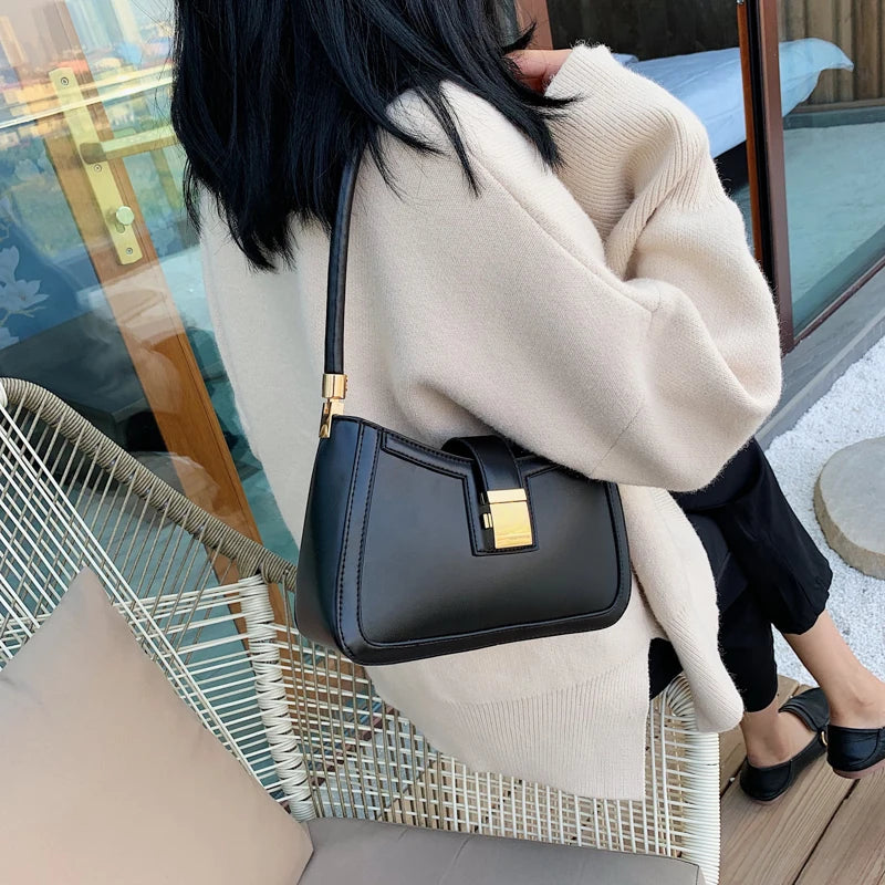 Solid Colour PU Leather Shoulder Bag for Women