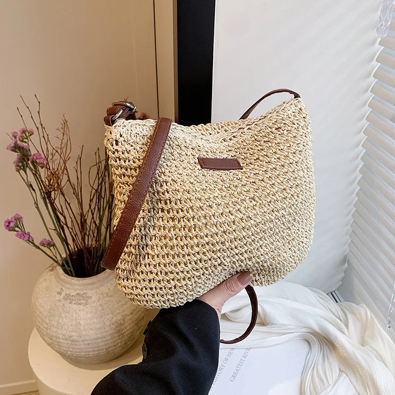 Bohemian Straw Beach Bag for Women - High Capacity Handmade Shoulder Bag