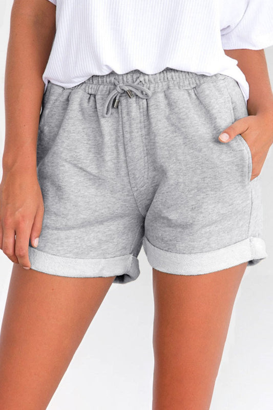 Summer Women’s Grey Tie Waist Cuffed Lounge Shorts with Side Pockets – Casual Comfort for Daily Wear