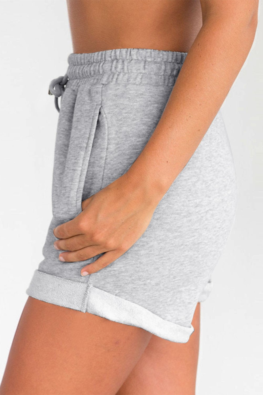 Summer Women’s Grey Tie Waist Cuffed Lounge Shorts with Side Pockets – Casual Comfort for Daily Wear